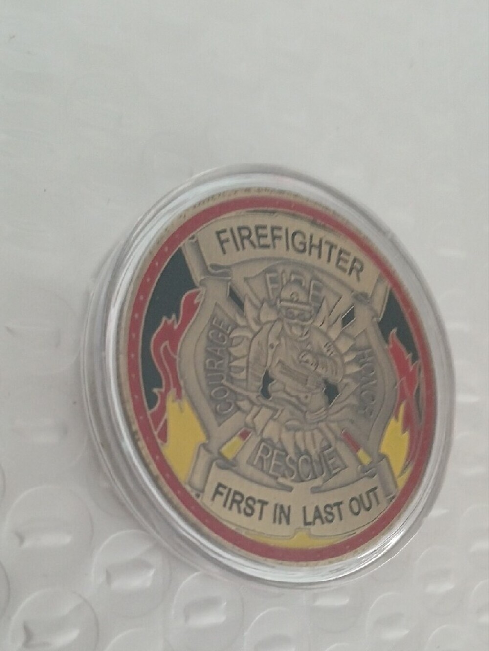 Firefighter Rescue Challenge Coin - Red and Gold - Picture 5 of 6